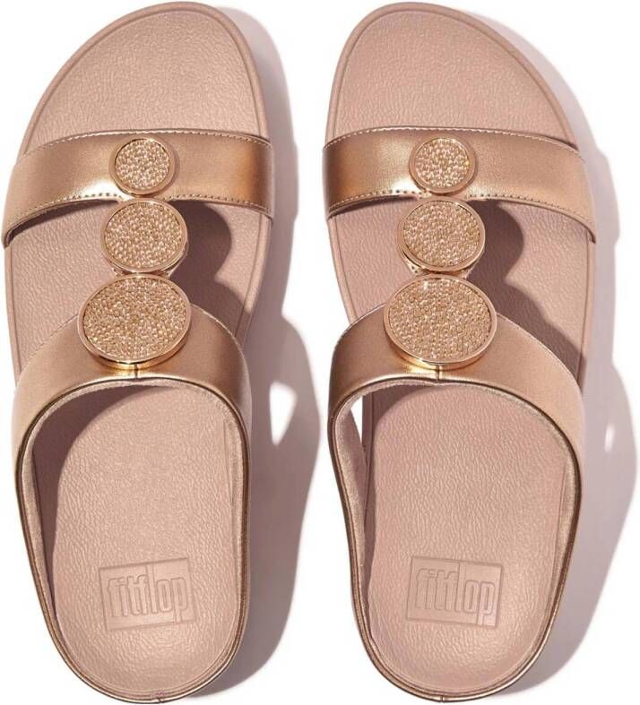 FitFlop TM Halo Bead-Circle MetallicH-Bar leren slippers roségoud