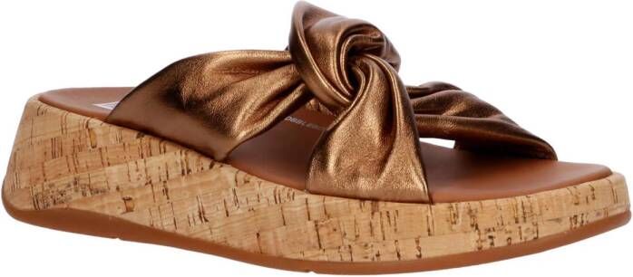 FitFlop F-Mode Leather-Twist Flatform Slides (Cork Wrap) BRUIN