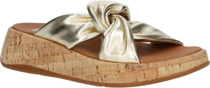 FitFlop F-Mode Leather-Twist Flatform Slides (Cork Wrap) GOUD