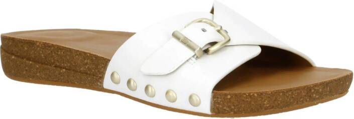 FitFlop Iqushion Adjustable Buckle Leather Slides WIT