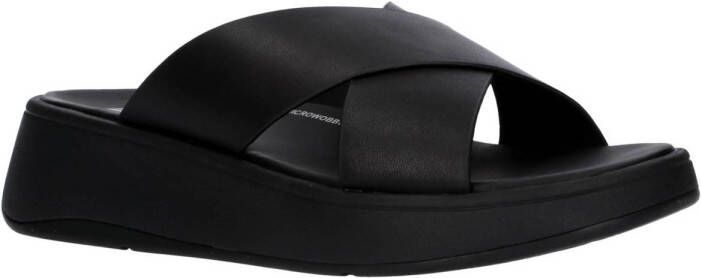 FitFlop Slippers F-MODE LEATHER FLATFORM CROSS SLIDES All Black