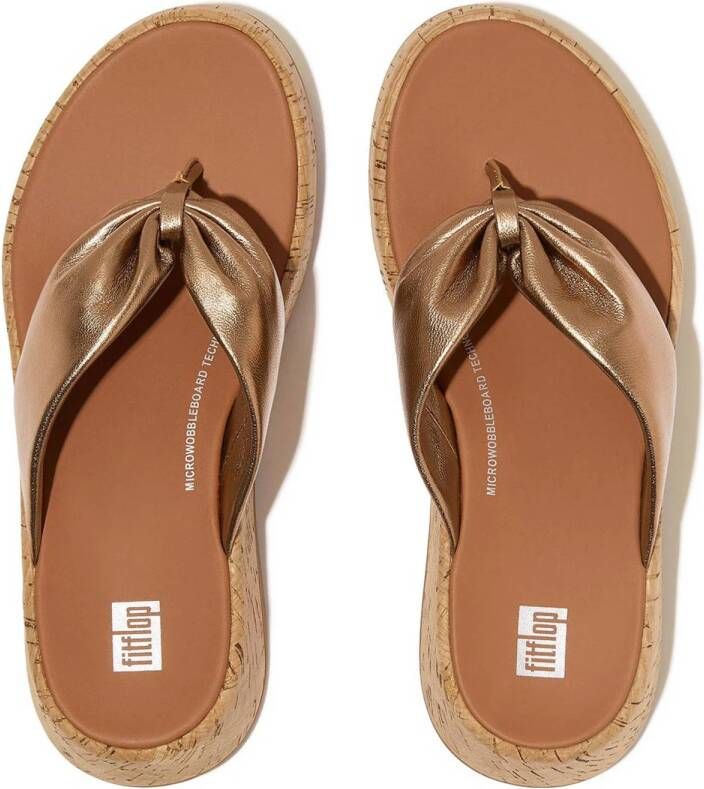 FitFlop F-Mode Leather-Twist Flatform Toe-Thongs (Cork) BRUIN