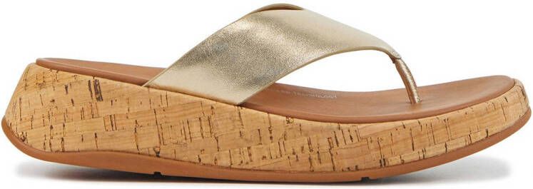 FitFlop F-Mode Leather Cork Flatform Toe-Post Sandals GOUD