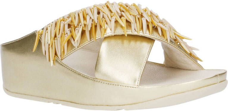FitFlop Rumba Beaded Metallic Cross Slides GOUD