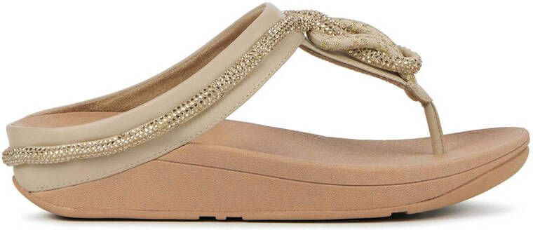 FitFlop Fino Crystal-Cord Leather Toe-Post Sandals BEIGE