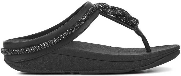 FitFlop TM leren teenslippers met strass zwart