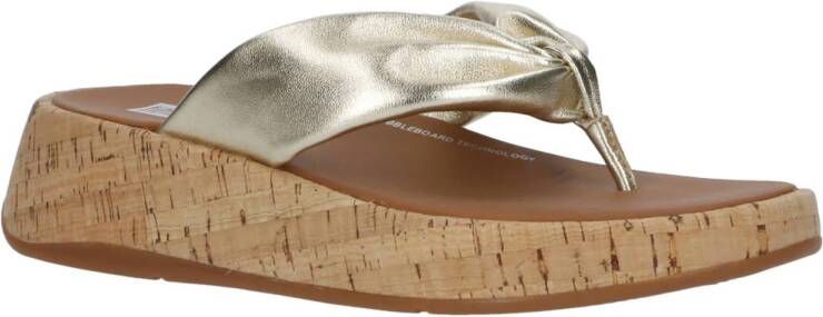 FitFlop F-Mode Leather-Twist Flatform Toe-Thongs (Cork) GOUD