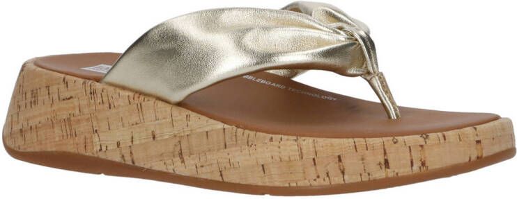 FitFlop F-Mode Leather-Twist Flatform Toe-Thongs (Cork) GOUD