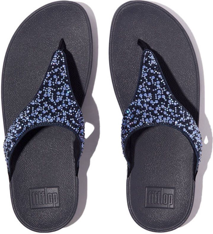 FitFlop TM Lulu Crystal-Mix Toe-Post teenslippers met glitters donkerblauw