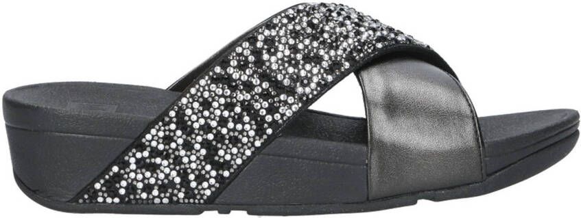 FitFlop TM Lulu Crytal-Mix Cross Slides slippers zwart