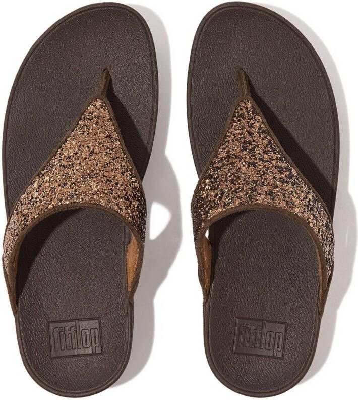 FitFlop Lulu Glitter Toe Thongs PU Glitter Teenslippers donkerbruin
