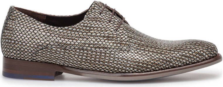 Floris van Bommel De Stijler 40.05 leren veterschoenen met reptielprint grijs