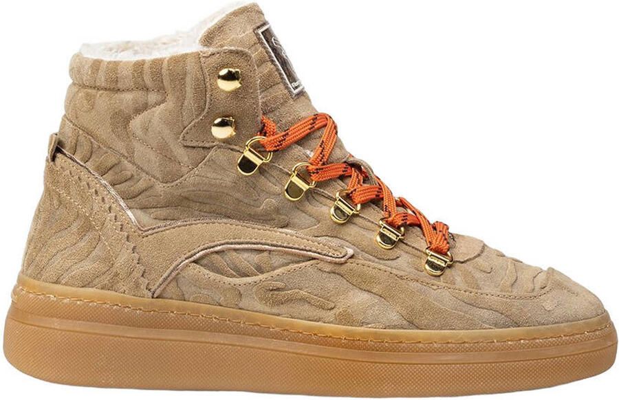 Floris van Bommel 02.01 suède veterboots met dierenprint taupe
