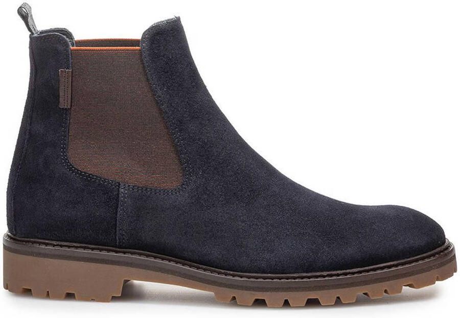 Floris van Bommel 04.27 suède chelsea boots met profielzool donkerblauw