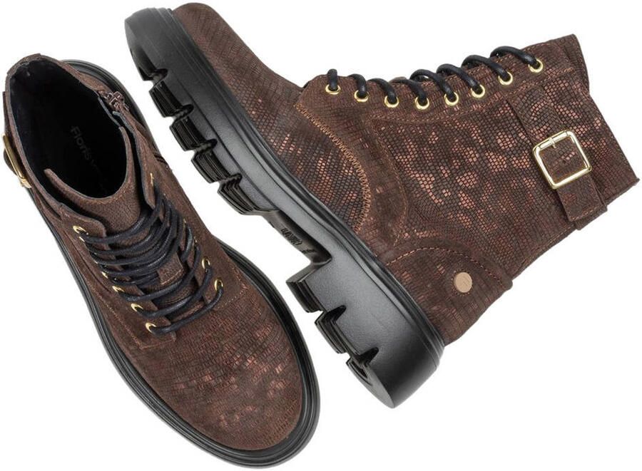 Floris van Bommel Bayli 02.00 suède veterboots met profielzool en panterprint donkerbruin - Foto 2