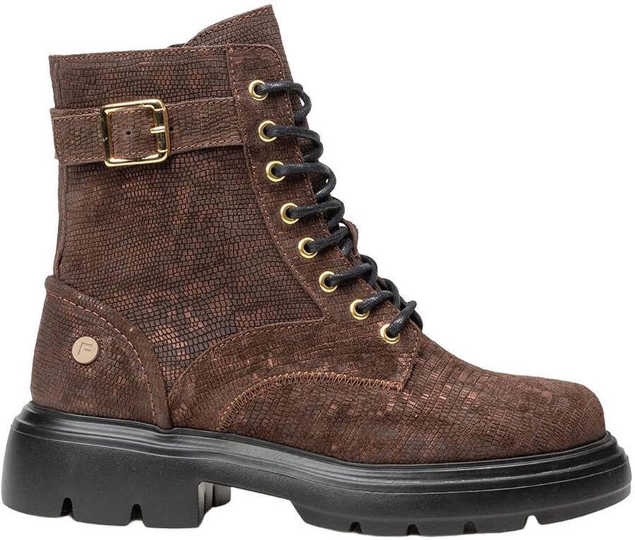 Floris van Bommel Bayli 02.00 suède veterboots met profielzool en panterprint donkerbruin