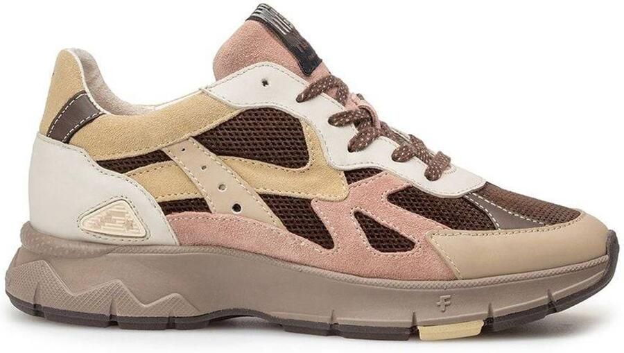 Floris van Bommel Sneakers laag 'Daysi 05' crème donkerbruin donkergeel taupe