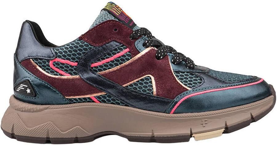 Floris van Bommel Daysi 09 leren sneakers met plateauzool blauw groen