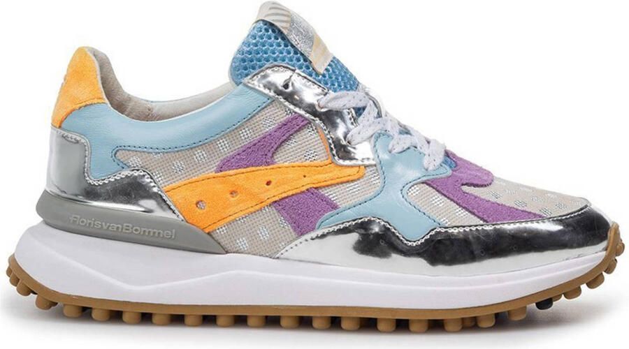 Floris van Bommel leren sneakers lichtblauw lila oranje