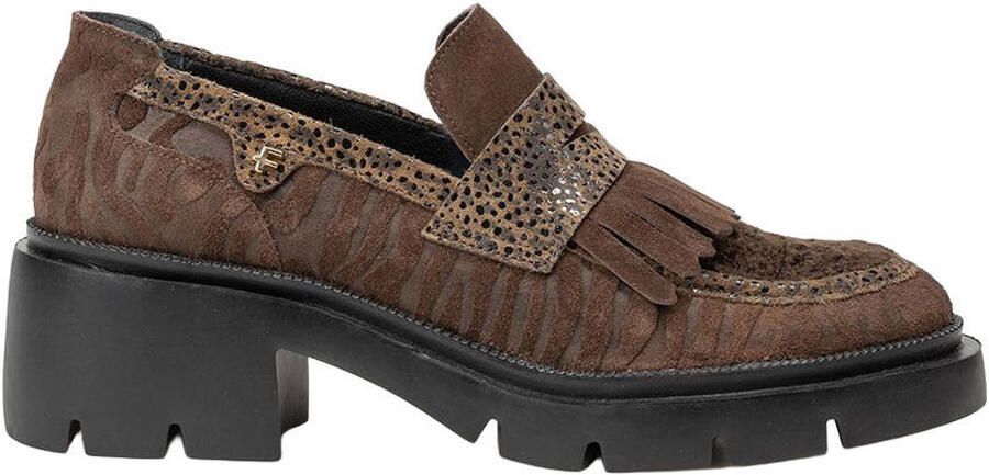 Floris van Bommel Maddi 02.02 suède loafers met blokhak en profielzool donkerbruin