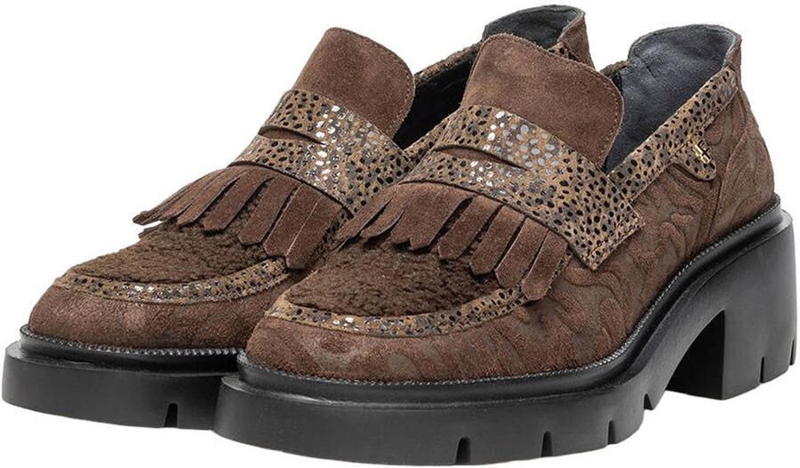 Floris van Bommel Maddi 02.02 suède loafers met blokhak en profielzool donkerbruin - Foto 2
