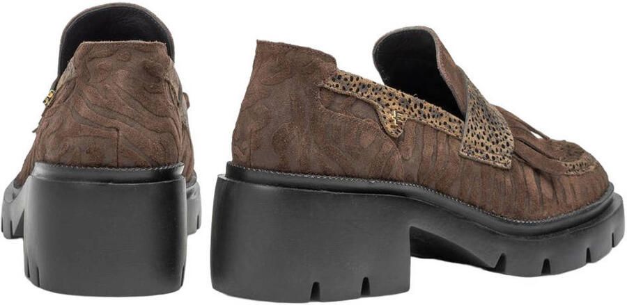 Floris van Bommel Maddi 02.02 suède loafers met blokhak en profielzool donkerbruin - Foto 3