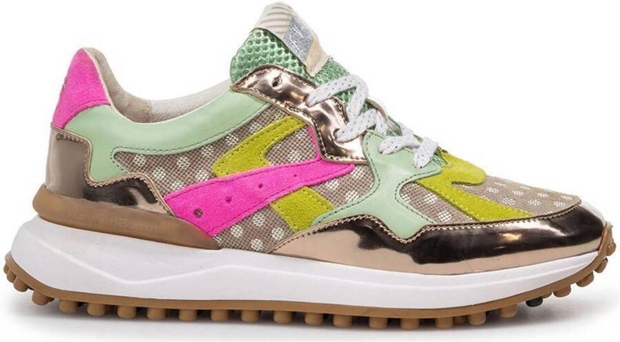 Floris van Bommel Noppi 46.08 leren sneakers taupe groen roze