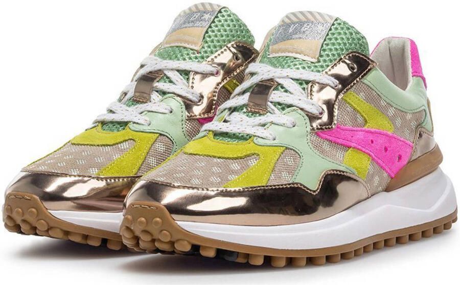 Floris van Bommel Noppi 46.08 leren sneakers taupe groen roze - Foto 3