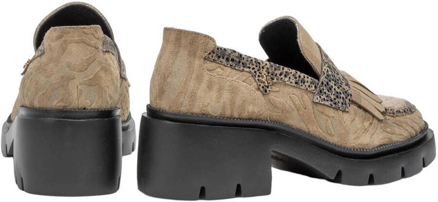 Floris van Bommel suède loafers met blokhak en profielzool taupe - Foto 2