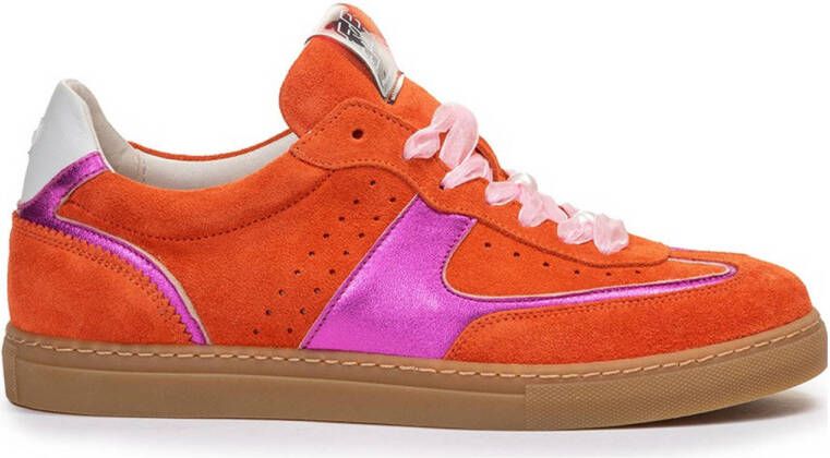 Floris van Bommel suède sneakers met metallic oranje roze