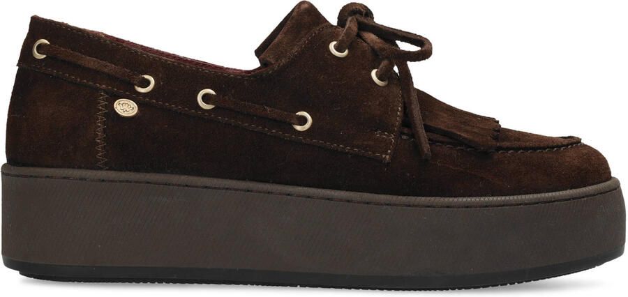 Fred de la Bretoniere Edia Indi leren bootschoenen met plateauzool donkerbruin
