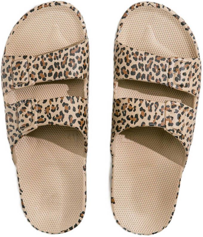 Freedom Moses slippers met panterprint beige