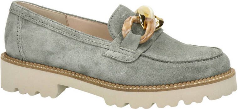 Gabor chunky suède loafers met ketting lichtgroen