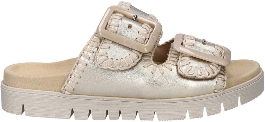 Gabor leren slippers met profielzool goud
