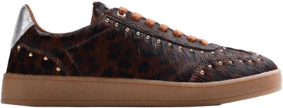 Gioseppo sneakers met studs en panterprint bruin