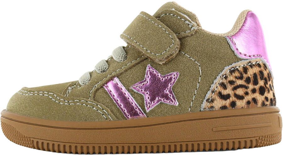 Go Banana's sneakers met panterprint kaki roze beige