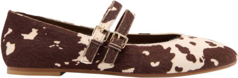 Graceland ballerina's met harige koeienprint bruin