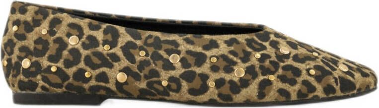 Graceland ballerina's met panterprint en studs beige zwart