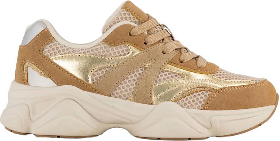 Graceland chunky imitatieleren sneakers beige goud camel