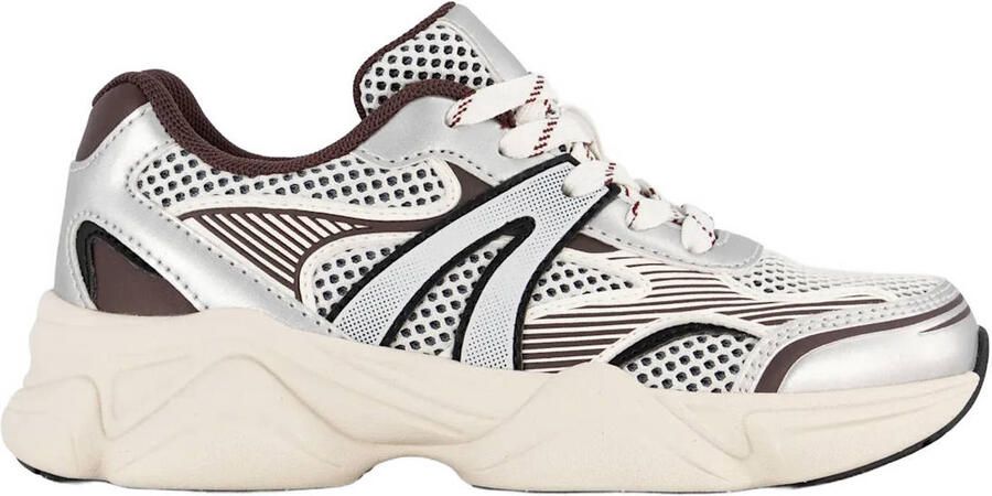 Graceland chunky imitatieleren sneakers zilver bruin