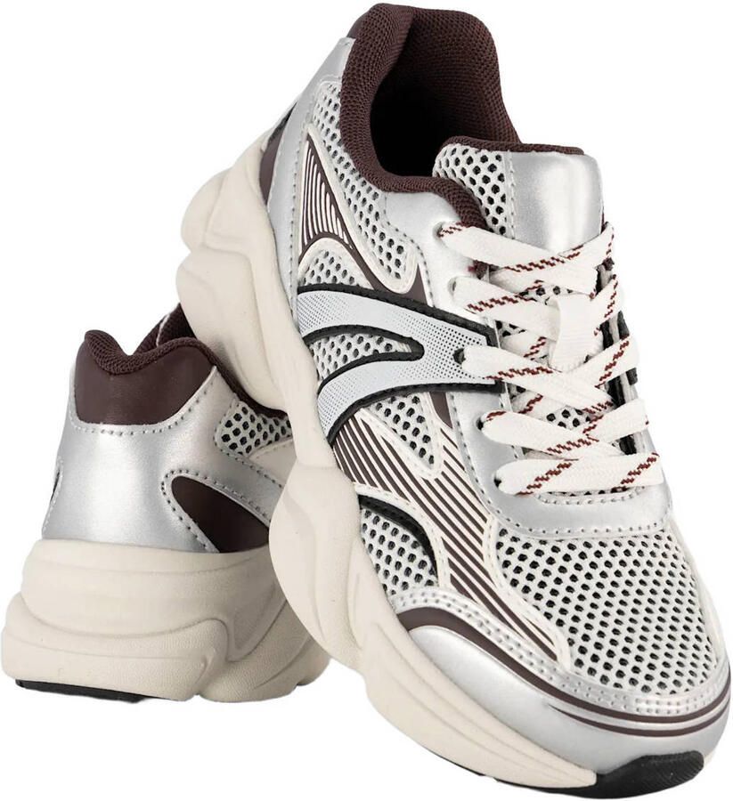 Graceland chunky imitatieleren sneakers zilver bruin - Foto 2