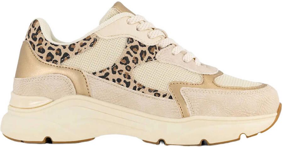 Graceland chunky leren sneakers beige panter