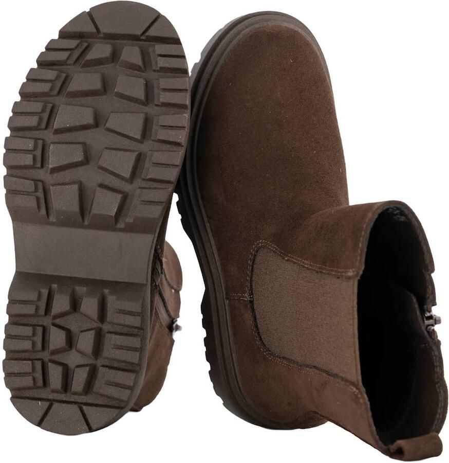 Graceland enkelboots met profielzool donkerbruin