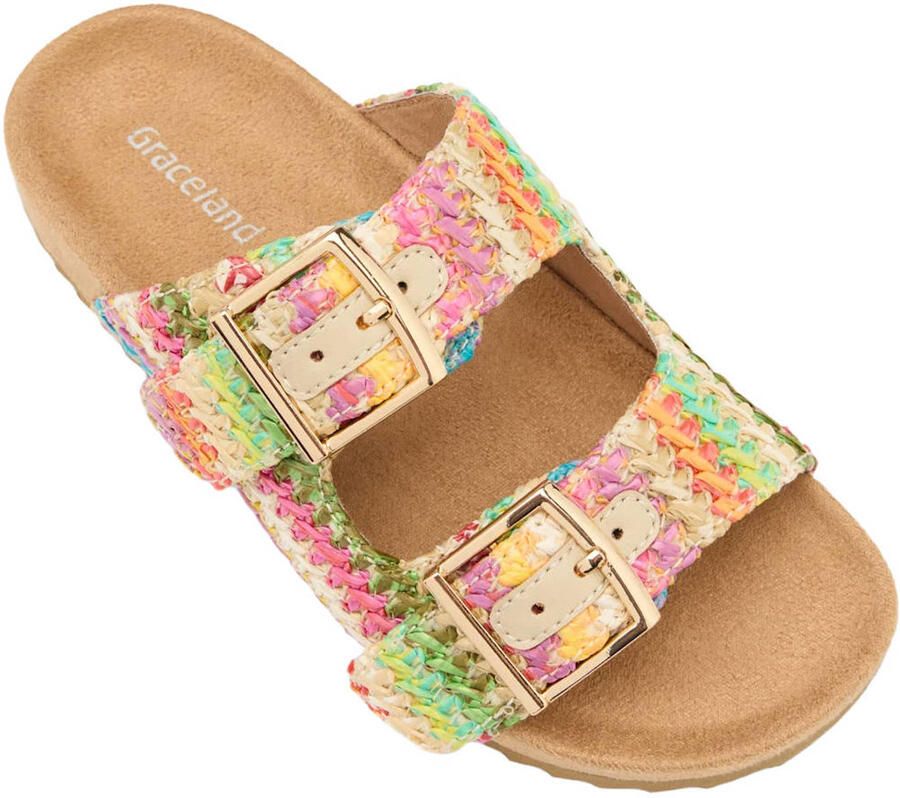 Graceland gehaakte slippers roze geel blauw - Foto 2