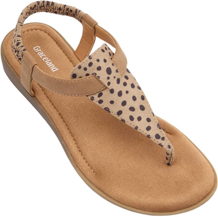 Graceland imitatieleren sandalen met all over print beige zwart - Foto 2