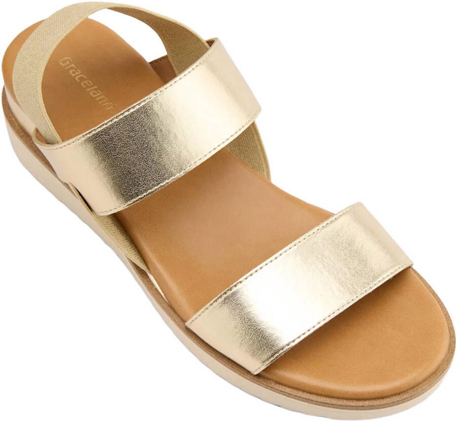 Graceland imitatieleren sandalen met sleehak goud beige - Foto 2