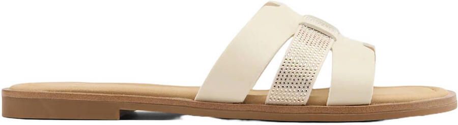 Graceland imitatieleren slippers met strass steentjes ecru
