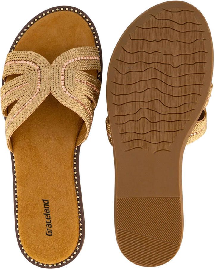 Graceland imitatieleren slippers met studs goud - Foto 2