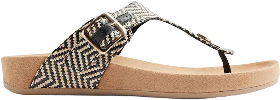 Graceland imitatieleren teenslippers zwart wit