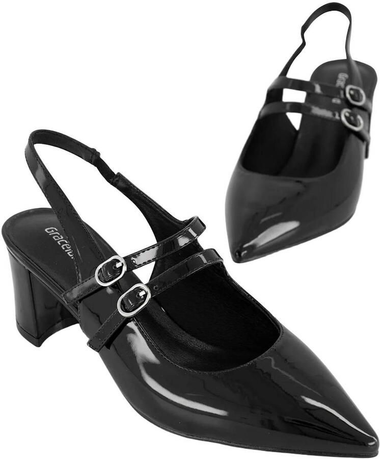 Graceland lakleren slingback pumps met blokhak zwart - Foto 2